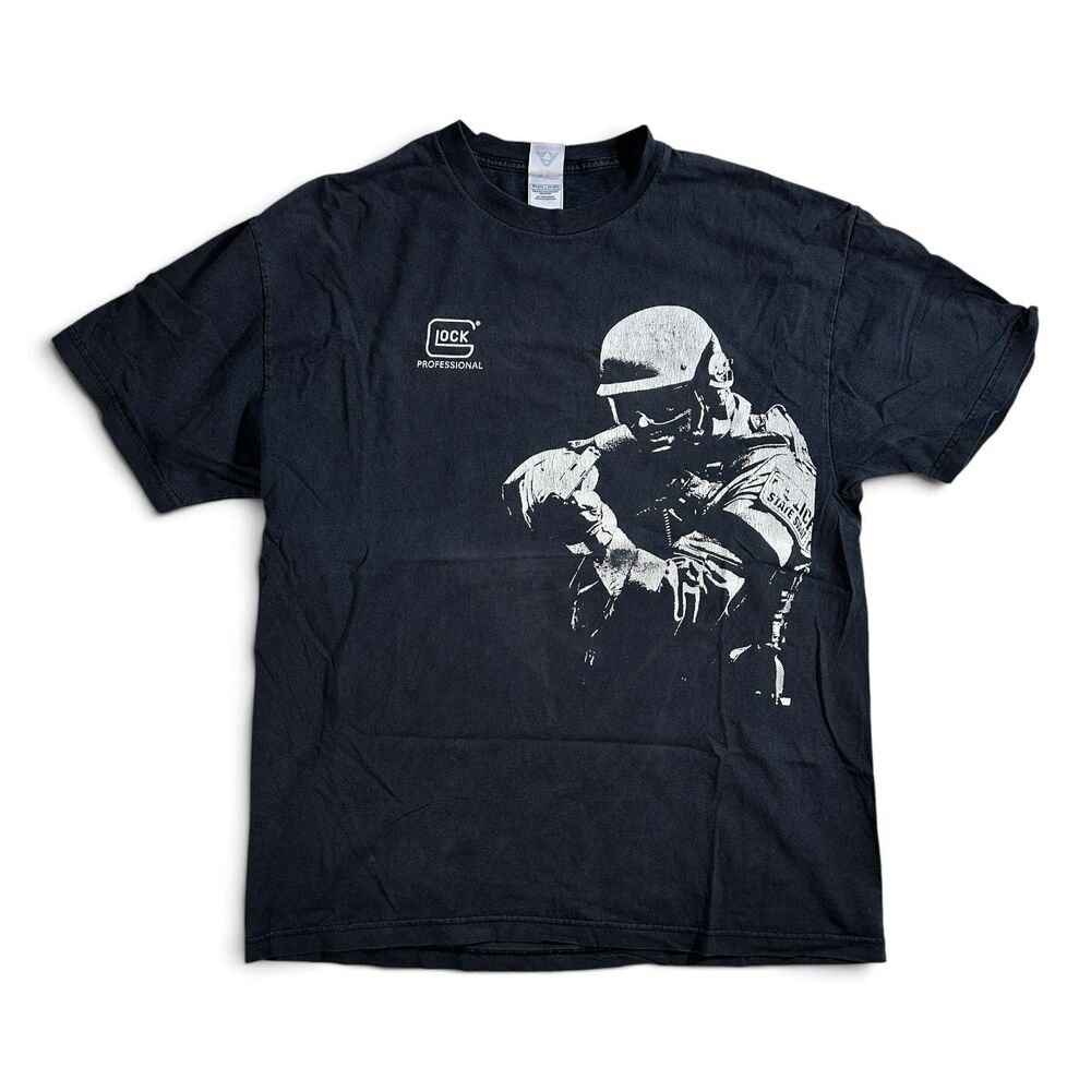 Vintage GLOCK Professional Tactical SWAT T-Shirt XL Black Beautiful Fade Gun